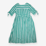 Midi Dress Gingham Green White 100% Cotton