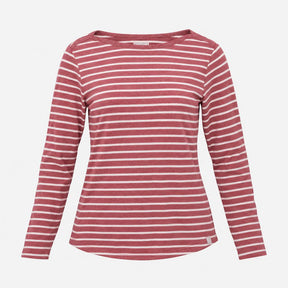 Top Rose Pink Cream Breton Stripe Boat Neck Long S