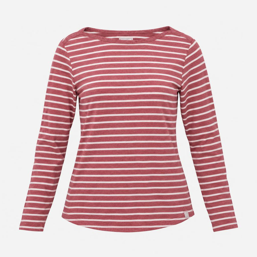 Top Rose Pink Cream Breton Stripe Boat Neck Long S