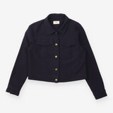 Utility Jacket Navy Gold Button Pocket Detail