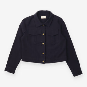 Utility Jacket Navy Gold Button Pocket Detail