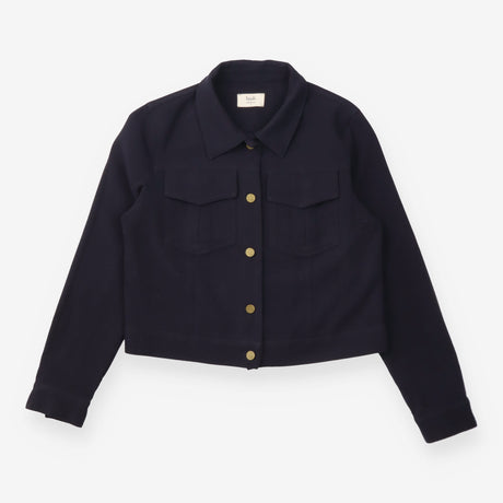 Utility Jacket Navy Gold Button Pocket Detail