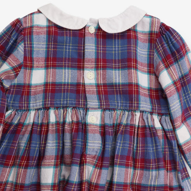 Dress Long Sleeved Tartan Flower Applique Collar