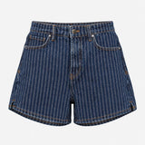 Shorts Blue Denim Pinstripe High Rise Denim