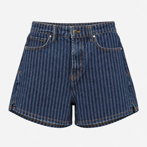 Shorts Blue Denim Pinstripe High Rise Denim