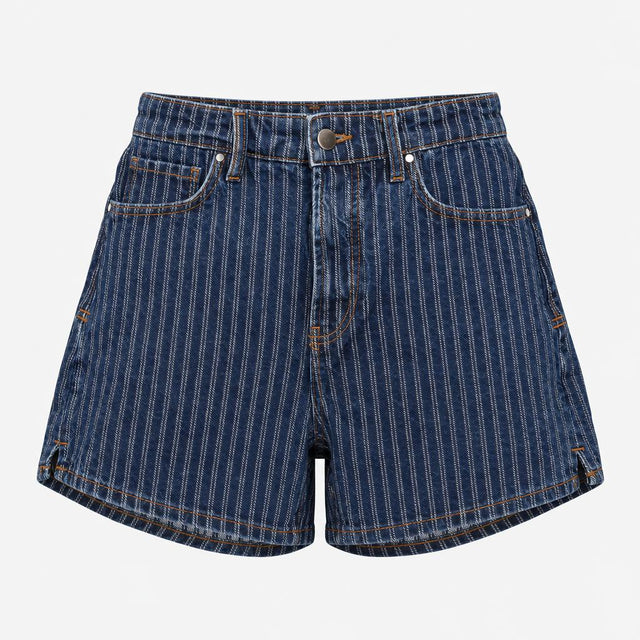 Shorts Blue Denim Pinstripe High Rise Denim