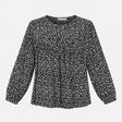Top Black White Floral Print Long Sleeve Button Fr