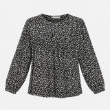 Top Black White Floral Print Long Sleeve Button Fr