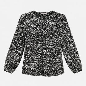 Top Black White Floral Print Long Sleeve Button Fr