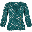 Teal Ditsy Floral Button Detail Wrap Top
