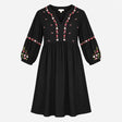 Dress Black Embroidered Floral Long Sleeve Midi V-