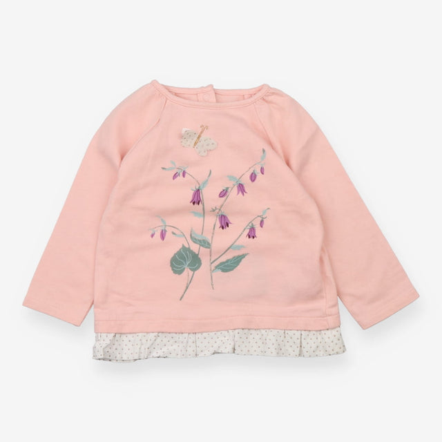 T-shirt long sleeve pink sparkle flowers butterfly