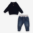 Navy Knit Jumper and Jeans 