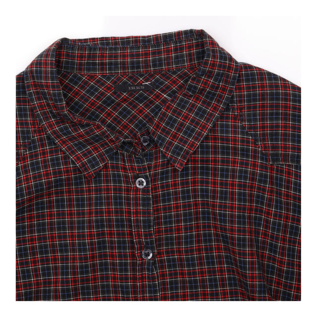 Red Navy Blue Plaid Tartan Check Cotton Lurex Long