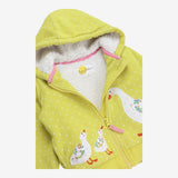 Hoodie zip up fleece lined yellow with white ducks