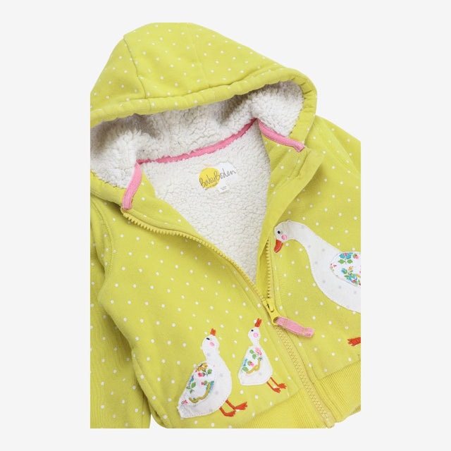 Hoodie zip up fleece lined yellow with white ducks