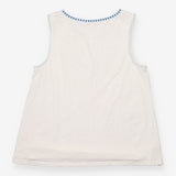 Top Sleeveless Embroidered V-Neck Cotton White Blu