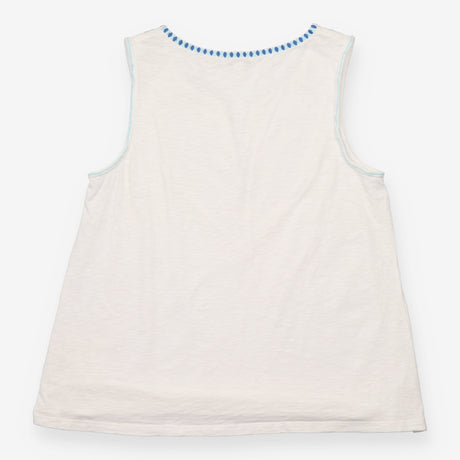 Top Sleeveless Embroidered V-Neck Cotton White Blu