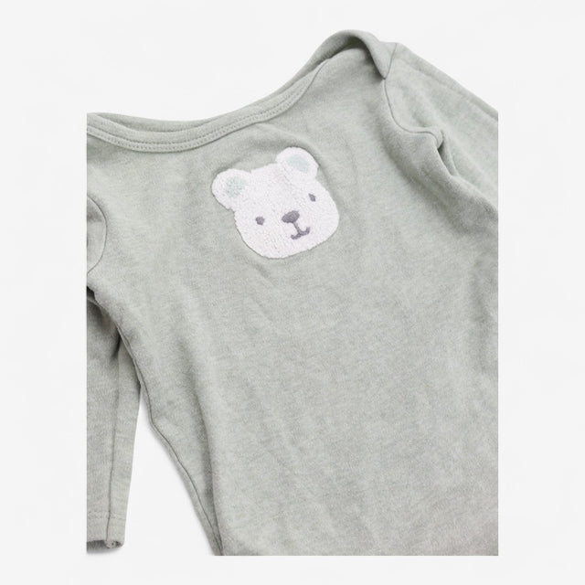 Bodysuit long sleeve green with fluffy teddy face 
