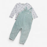 Dungaree set sage cord with grey fox tee