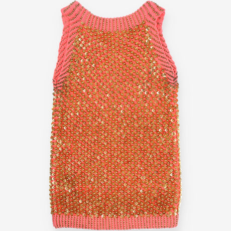 Pink Sleeveless Studded Metallic Knit Top Designer