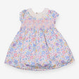 Dress SS smocked lace collar purple blue flowers