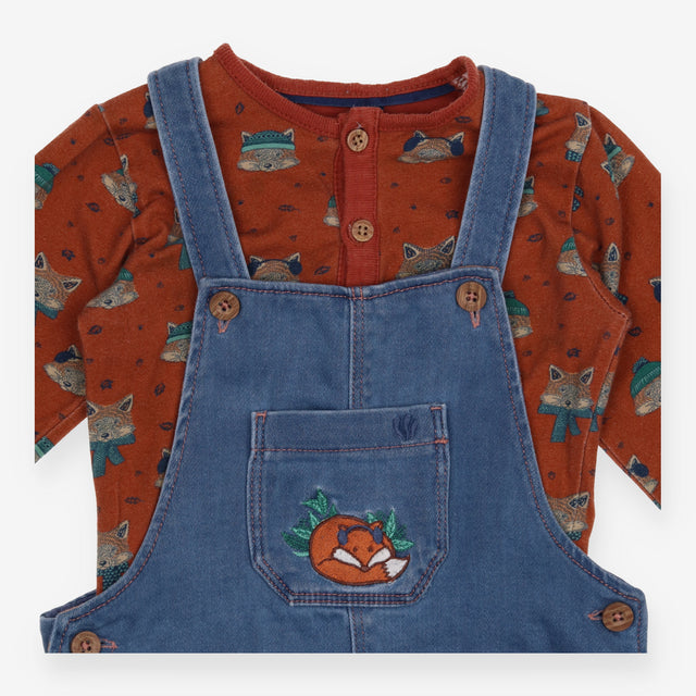 Baby Dungarees and Bodysuit Blue Soft Denim Fox