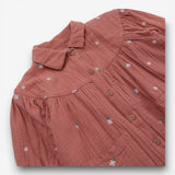 Dress rust muslin LS small flowers