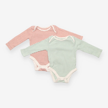 Bodysuit long sleeved green orange striped 2 Pack