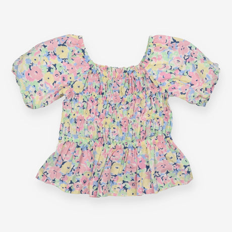 Cropped Ruffle Blouse Bright Floral