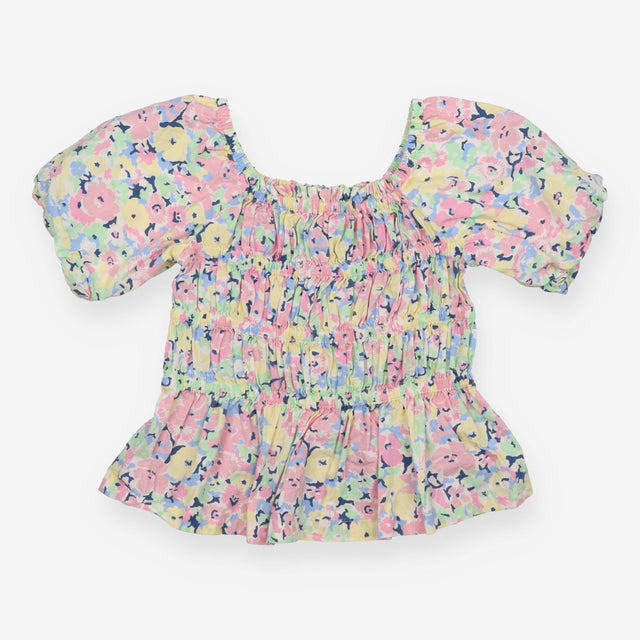 Cropped Ruffle Blouse Bright Floral