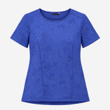 Royal Blue Embossed 3D Floral Textured Stretch Sho