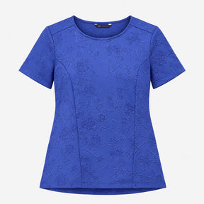 Royal Blue Embossed 3D Floral Textured Stretch Sho