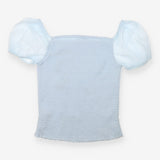 Top Blue Mesh Off Shoulder Floral Applique