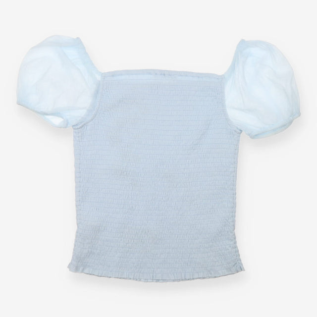 Top Blue Mesh Off Shoulder Floral Applique