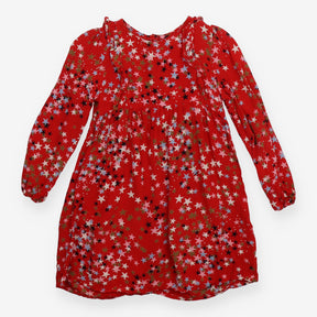 Dress LS ruffle shoulder red coloured stars
