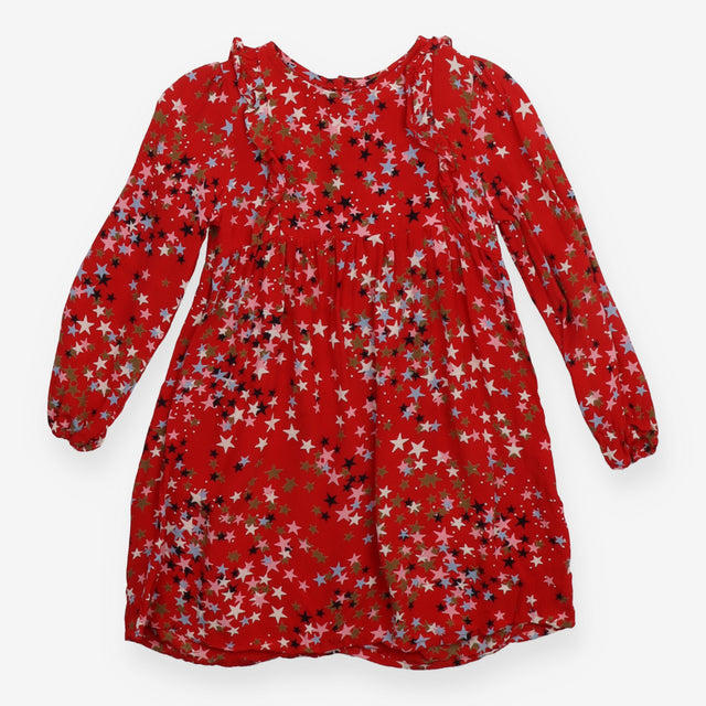 Dress LS ruffle shoulder red coloured stars