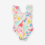 Swimsuit White with Frill shoulders and Birds