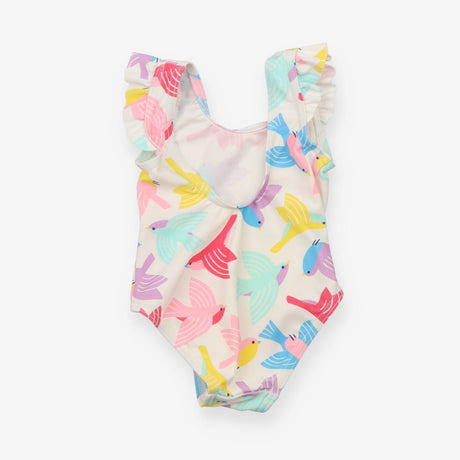 Swimsuit White with Frill shoulders and Birds