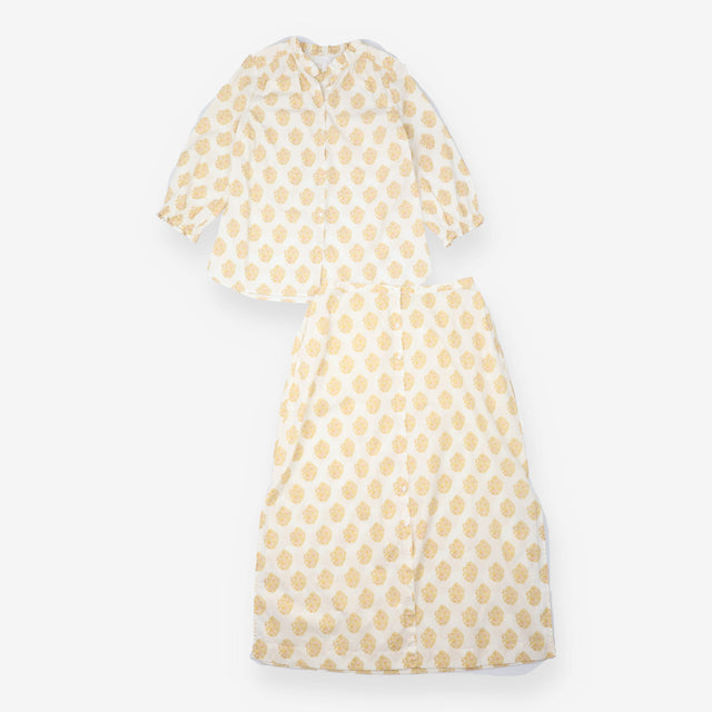 Yellow Floral Print Cotton Blouse and Skirt Co-ord