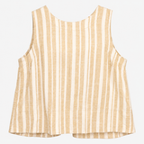 Tank Top Yellow White Striped Linen Blend Sleevele