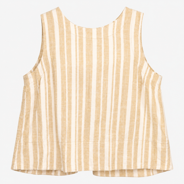 Tank Top Yellow White Striped Linen Blend Sleevele