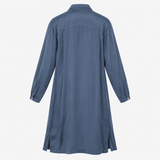 Shirt Dress Navy Cupro Long Sleeve Button Front Mi