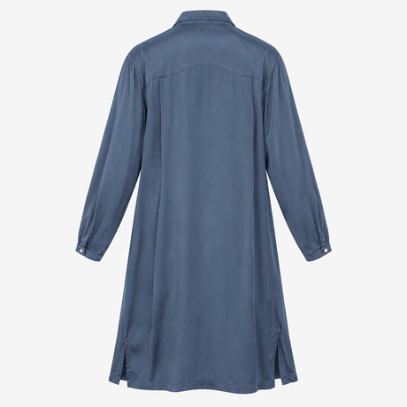 Shirt Dress Navy Cupro Long Sleeve Button Front Mi