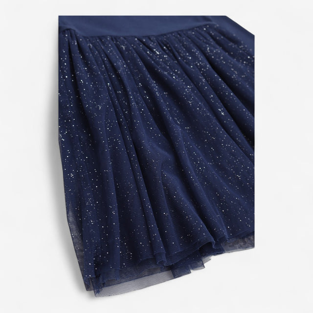 Dress Navy Ribbed with Tulle Skirt