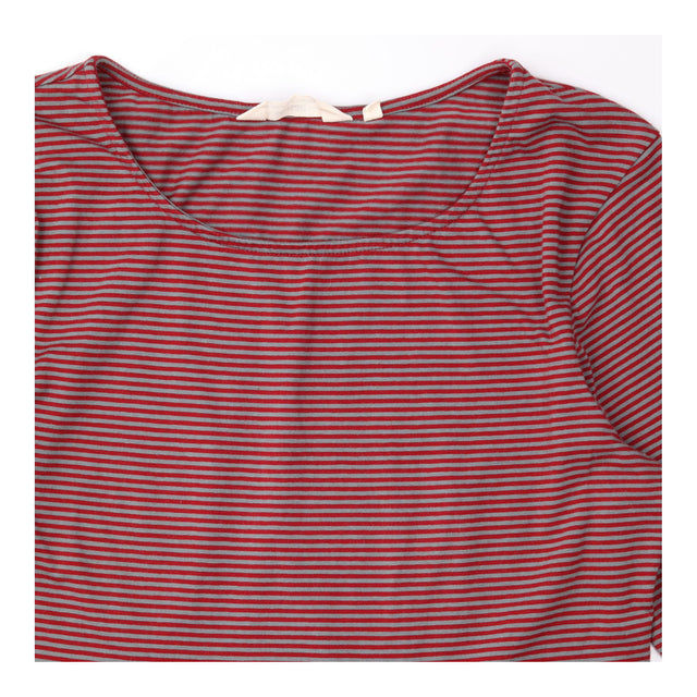 St Enodoc Dress Burgundy Grey Striped Organic Cott