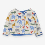 velour Cardigan Reversible Blue and White with Saf