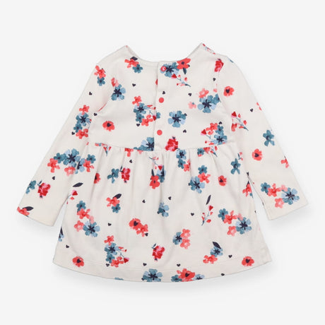 Dress LS Jersey White with Red & Pink flowers