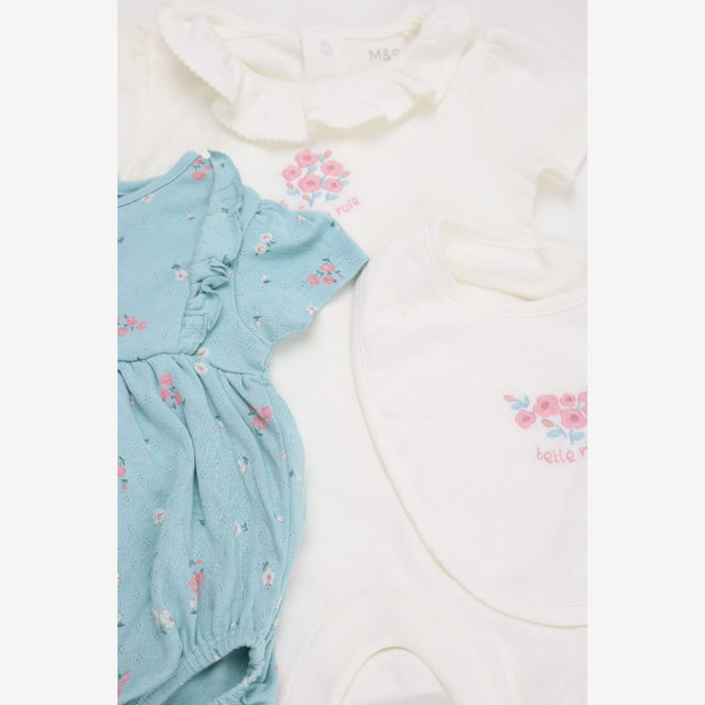 Sleep suit and romper rose design set cream and gr