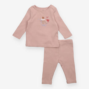 Outfit Top and Leggings Ribbed Pink Mouse